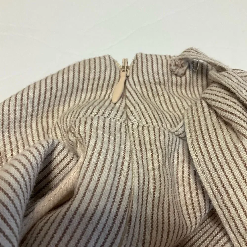 Moon River Pleat Blanket Stitch Short Paper Bag Shorts. Brown Pinstripes, Medium